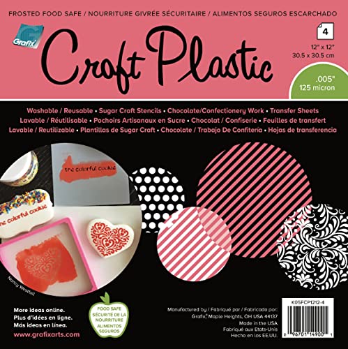 Grafix Food-Safe Plastic Frosted, 12 X 12”, Pack Of 4 – Reusable .005” Thick Translucent Film, Perfect For Sugar Craft Stencils, Cookie And Cake Decorating, Chocolate Work (K05Fcp1212-4) #TOP1