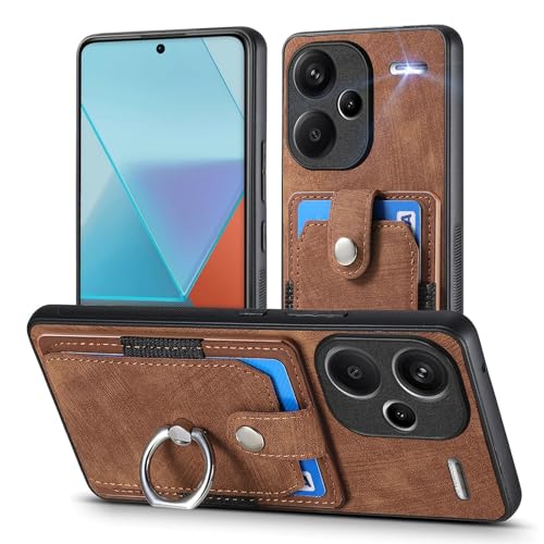 MOJIA Capa para Xiaomi Redmi Note 13 Pro (Plus) 5G, capa ultra fina para cartão, capa de TPU para telemóvel, capa multifunção com anel de suporte. Castanho