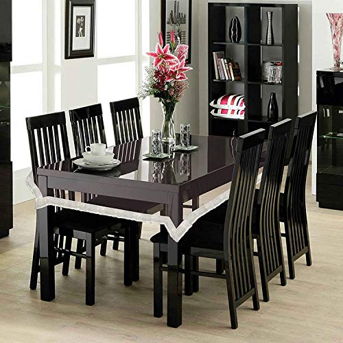 CASA-NEST Thick PVC Rectangular Dining Table Cover 8-10 Seater 60×108 inches, Transparent Table Cover Silver Border