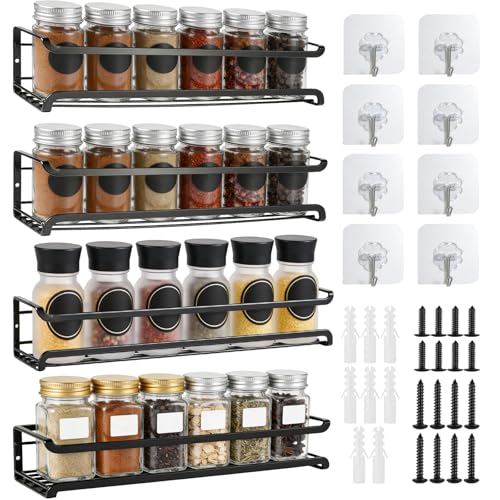 Valyrane Estante De Especias De Pared, Estante De Almacenamiento De Condimentos De Metal De Cuatro Niveles, No Requiere Perforación, Especiero Colgante, Adecuado Para Cocinas Y Armarios