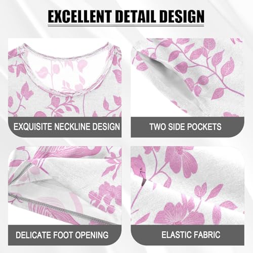 senya Short Sleeve Pajamas Sets Summer Cotton Sleepwear Flamingo Pink Leaves4