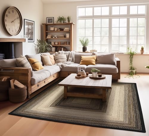 Homespice Black Mist 4×6 Area Rug Ideal as Primitive Style Braided Rug for Living Room and Outdoor Porch Rug Stain Resistant Waterproof Rug and Tightly Stitched UV Treated Outdoor Rug 4×6 Feet
