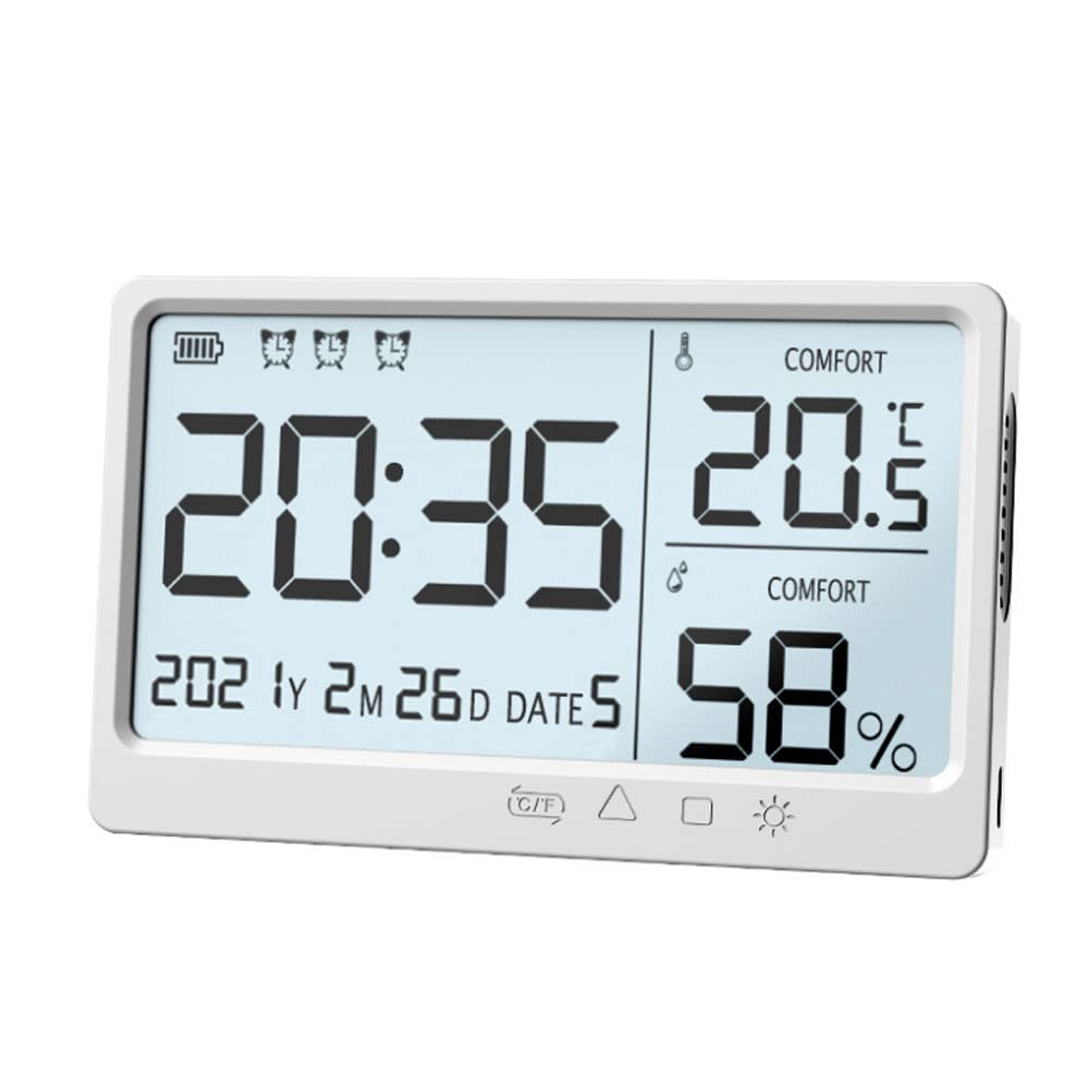 Bekasa Hygrometer Indoor Thermometer, Digital Room Humidity Gauge Accurate temperature Monitor Meter, Touch LCD with Backlight Clock for Baby Room Home Office Greenhouse