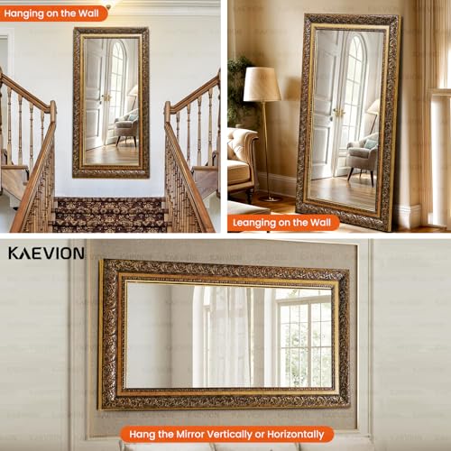 Image of Wooden Frame 3.5 ft Rectangular Wall Mounting Mirror Antic Look Black Golden | Home Decorative Vintage Mirror for Wall