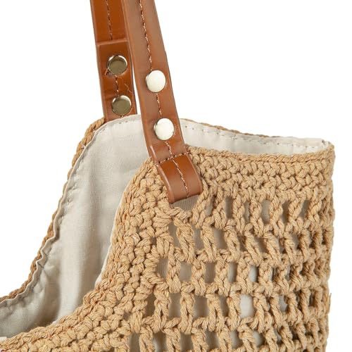 Image of Crochet Summer Tote Beach Shoulder Bag Hobo Purse with Boho Style | Soft Woven Hollow Knitted Handbag for Shopping Vacation Travel Beach, Lightweight Casual Bohemian Crochet Crossbody Bag