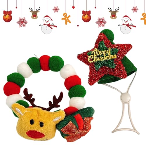 Collar para Gatos,Elástico Navideño Reno Suave con Sombrero - Gargantilla Decorativa De Bola De Peluche - para Diversión Decoración del Hogar Celebración Festival Adoración Familia Fiesta Alegría