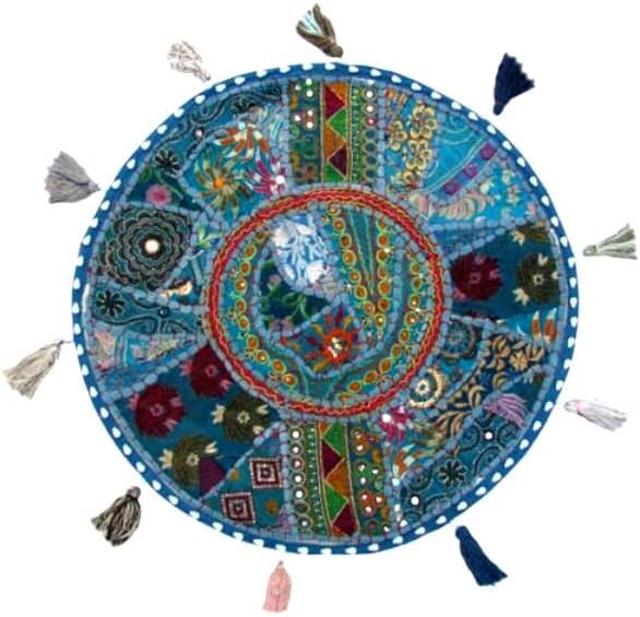 Indian Patchwork Ottoman Round Ottoman Cover Decorative Foot Cushion Cover