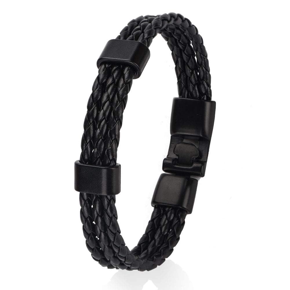 MEENAZ Bracelet for Men Black | Leather Bracelet for boys |Magnetic-Clasp Leather Mens Beads Bracelet | Bracelets for Men Stylish Combo Silver Stainless Steel Birthday Gift Anniversary Husband 756 (B0D1NBQ9L6) Amazon Price History, Amazon Price Tracker