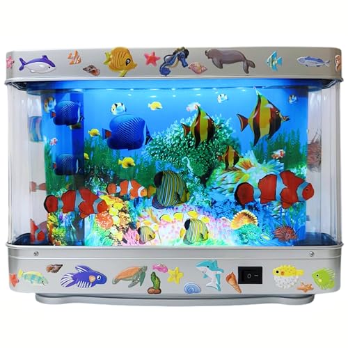 Fake Fish Tank Lamp - Moving Aquarium Night Light with Virtual Ocean Effect, 80s Retro Design for Adult Relaxation, Artificial Aquarium Decorative Lamp for Kids' Room and Cat Owners(US Plug)