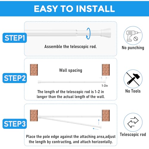 Image of Spring Tension Curtain Rod 30 to 64 Inch, Adjustable Curtain Rods No Drilling Spring Loaded Curtain Rods for Windows Doors Kitchen Closet, White