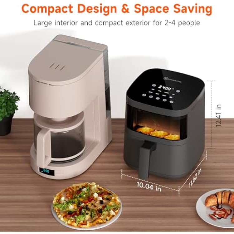 Kitchen Elite Digital Air Fryer Oven with Viewing Window and 8 Presets, 4 Quart, Touchscreen Cooker, Precise Temp Control, Elegant Gray