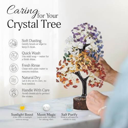 Image of JD FRESH 500 Beads Crystal Tree /7 Chakra Crystal Tree /Showpiece Good Luck and Positive Energy /Showpiece for Living Room /Natural Healing Gemstones Money Tree /Lucky Tree for Good Luck (Multicolor)