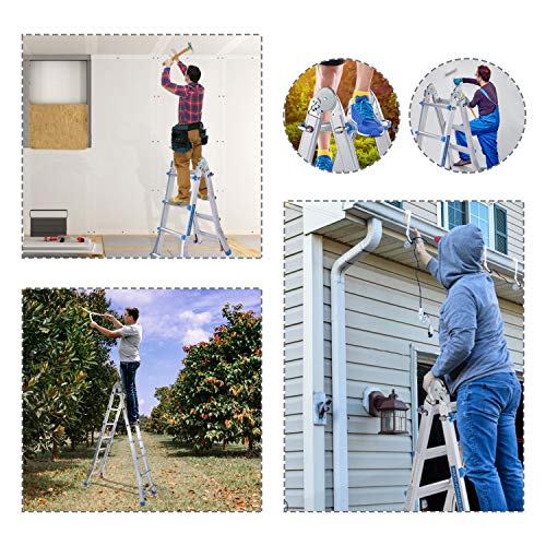 Snow Fox Extension Ladder, 17 Feet Aluminum Extension Multi-Position Ladder Adjustable Telescoping Ladder with Protective Lock and 2 Wheels