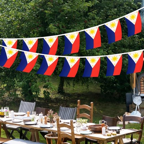 Image of The Philippines Flags Filipino String Flag Banners for Patriotic Events Independence Day Sports Bars Inside Outside Decorations 33 Feet 30 Flags