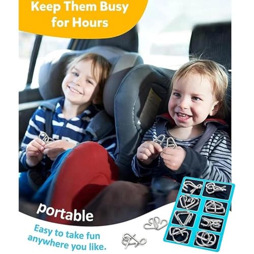 Image of Brain Teasers Metal Wire Puzzle Set of 8 IQ Mental Puzzle Toys for Gifts, Party Favors, Prizes, Disentanglement Puzzle Unlock Interlock Toys IQ Brain Teaser Challenges (Multicolor Box)