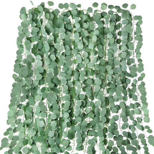 MACTING 15 Pack 105Ft Artificial Eucalyptus Garland Artificial Eucalyptus Leaves Table Greenery Garland Wreath Vines Artificial Vines Hanging Eucalyptus Leaves for Wedding Wall Arch Mantle Party