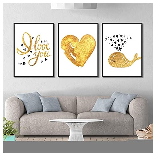 Gyllene kärlek Affisch Print Brev Kanvasmålning Bild Gang Hem Wall Art Graffiti Sovrum Modern Minimalistisk Dekor 23,6"x31,5" (60x80cm) x3 Med ram