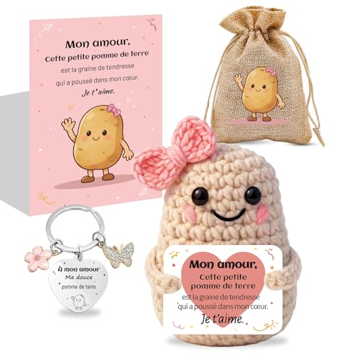 Poupées de Pomme de Terre, Cadeau Couple Romantique pour Saint-Valentin, Anniversaire, Mariage - Peluche Patate Tricotée Je t'aime Cadeaux - Cadeau Amoureux...
