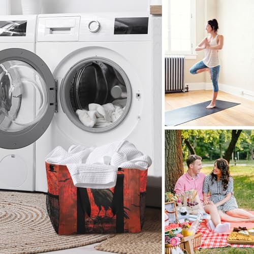 Crow Red Gothic Large Tote Bags for Women Canvas Tote Purse Reusable Grocery Bags Top Handle Handbags for Travel, Work3