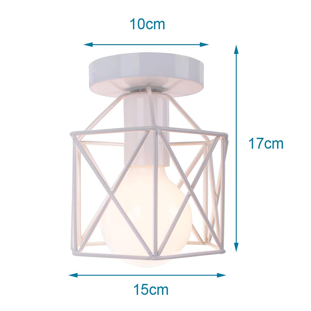iDEGU Zestaw 4 żyrandol sufitowy przemysłowy E27, żelazny klosz w stylu vintage, lampa wisząca, biała klatka Ø15 cm, oświetlenie sufitowe do salonu, sypialni, kuchni (4 szt.)