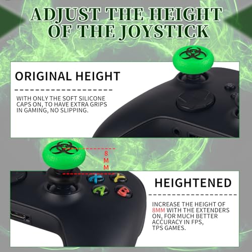 Image of FPS Thumbstick Extender & 3D Texture Rubber Silicone Grip Cover 2 Sets for Xbox Series X /S & Xbox One Controller(BioH Green)