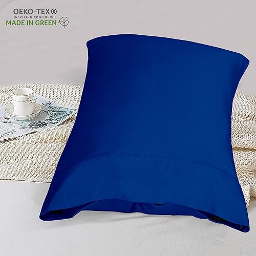Image of ROYALE LINENS 300 Thread Count 100% Long Staple Combed Cotton Pillowcases Set of 2 - Ultra Soft - Standard Bed Pillow Cover - 20 inchx26 inch - Breathable, Cool & Crisp Percale Pillow Cases (Std, Dark Navy)