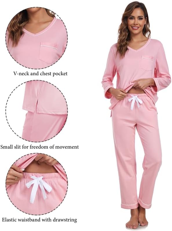 CF 100% Cotton Pajamas for Women Set Soft Comfy Fall PJ Sets for Woman 2 Piece Lounge Set Long Sleeve Tops and Pants S-XXL - Image 5