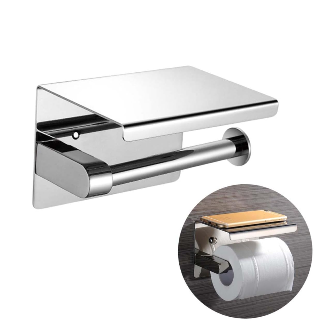 Hemobllo Toilet Paper Holder Wall Mounted 304 Stainless Steel Bathroom Tissue Holder with Shelf Rack Rustproof and Sturdy for Hotel or Restaurant Bathroom