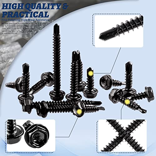 Glarks 165Pcs 410 Stainless Steel #12 Hex Washer Head Self Drilling Screws Assortment Kit 6 Size Black #12x5/8", 12x3/4" - Image 4