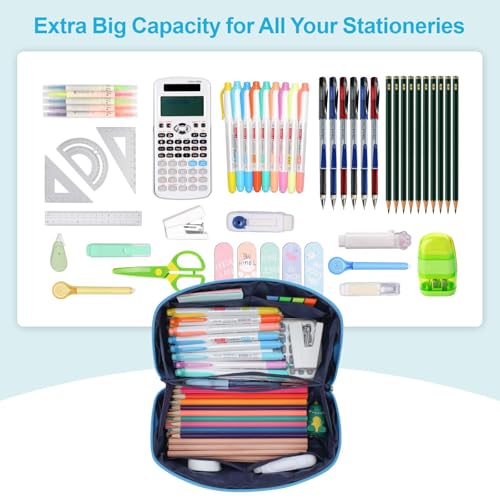Image of Large Pencil Case for Boys, Durable Pencil Pouch for School, Wide Opening Soft Bag with Handle, Fits 50 Pens & Markers (Dark Blue Space Astronaut)