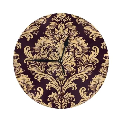 Damask Pattern Wall Clock 10 Inch Silent Non-Ticking Modern Clock Battery Operated Decorative Table Clock for Living Room, Bathroom, Bedroom, Kitchen, Office Wall Decor