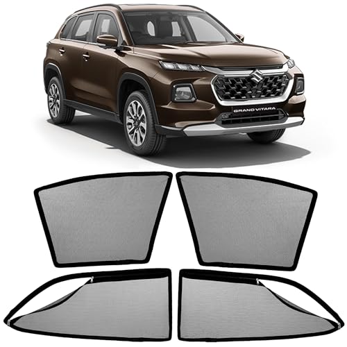 Image of AutoStory Magnetic Car Sunshade for Maruti Grand Vitara | Front Half Cut for Mirror Visibility + Rear Full Coverage with Zipper | Heavy Heat & UV Protection | Privacy Side Window Curtains Shades