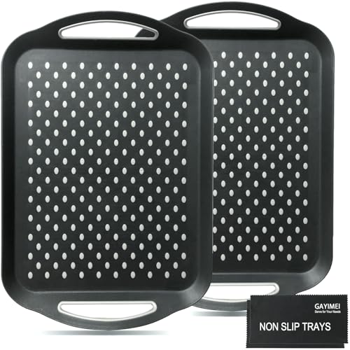 Large Anti-Slip Serving Tray with Handles, 17.8" x 12.5", Black