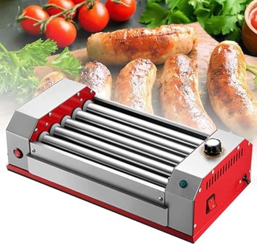 Black Hot Dog Roller Machine, Stainless Steel Sausage Grill Cooker with 4 Heat Rollers, 0-250℃ Temperature Control, Easy to Clean, Ideal for Home Kitchen Breakfast