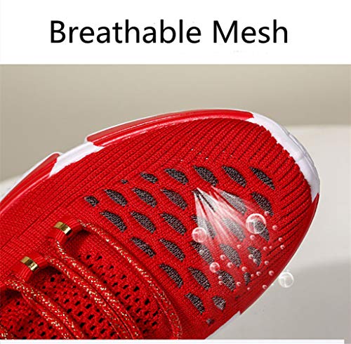 Women's Walking Shoes Fashion Sock Sneakers Slip On Mesh Wedge Heel Shoe Platform Loafers Red #TOP2