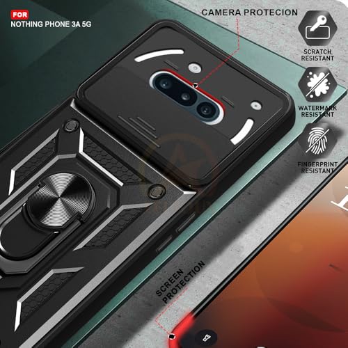Image of Armor Bumper Back Cover Case for Nothing Phone 3A 5G Rotating Camera Cover, Ring Holder & Kickstand | Heavy Duty & 360 Degree Protection Nothing Phone 3A 5G Back Cover (Black)