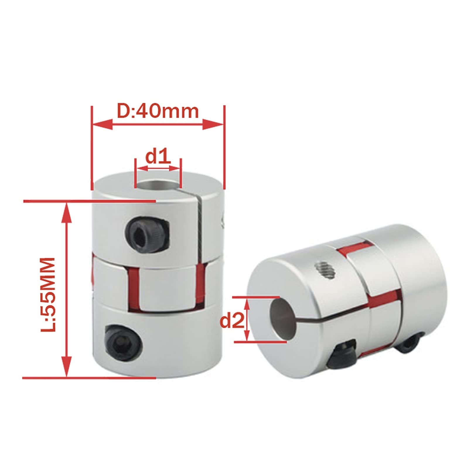 SUOFEILAIMU-PHONE CASE Metal Coupler Flexible Coupler D40 L55 Shaft Size Jaw Shaft Coupling 8/10/12/14/16/18/20/22mm (Inner Diameter : 8mm to 22mm)