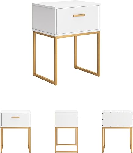 Miniatura 47 de Signature Design by Ashley Socalle - Mesita de noche moderna con 1 cajón con patas de metal, 26.02 pulgadas de alto, color negro Negro,Marrón,Marrón