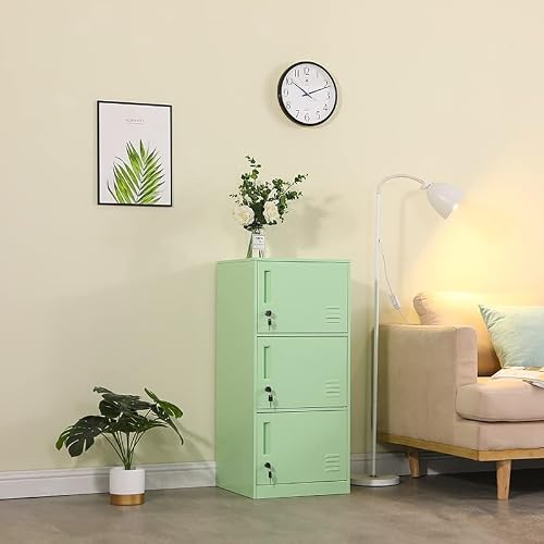 3 Door Metal Vertical Storage Locker for Kids Bedroom, Children Room, School, Office, Home ,Stackable Steel Storage Cabinet for Toys, Clothes & Sports Equipment,Anti-falling Device. (3D, green) - Thumbnail 2