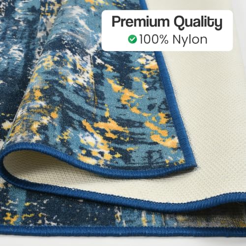 Image of FRESH FROM LOOM Luxury Anti Skid Carpet for Living Room, Hall & Bedroom | 100% Nylon Carpet | Anti Fade | Rubber Backing Grip | Quick Cleaning | Washable (Steel-Blue| Size:- 90x150 Cm or 3x5 Fts)