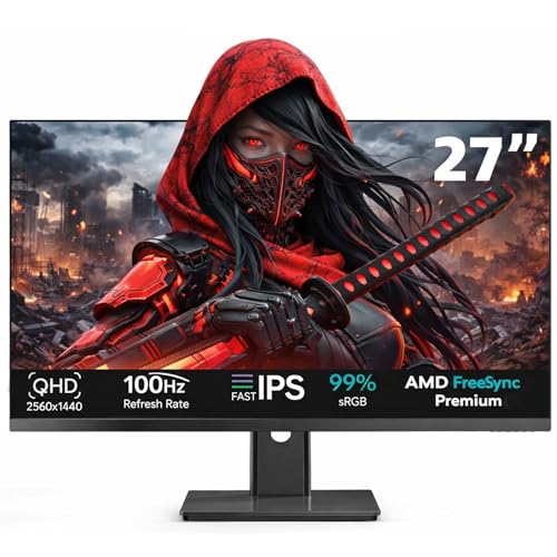 Image of 27 Inch QHD Computer Monitor, 2560 x 1440 2K IPS Panel, 100 Hz, 100% sRGB, 1500:1 Contrast Ratio, HDR10, FreeSync, DisplayPort, HDMI, USB Ports, VESA Mountable for Home Office, Black
