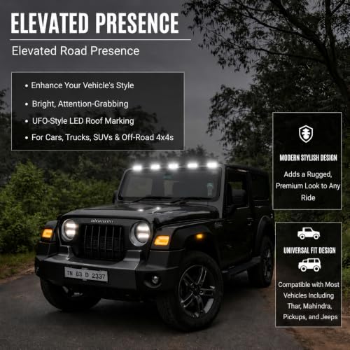 Image of UBH Roof Marker LED Lights For Cars, Trucks, Or Suv 4 X 4 Thar (UFO) (UFO 5 WHITE)