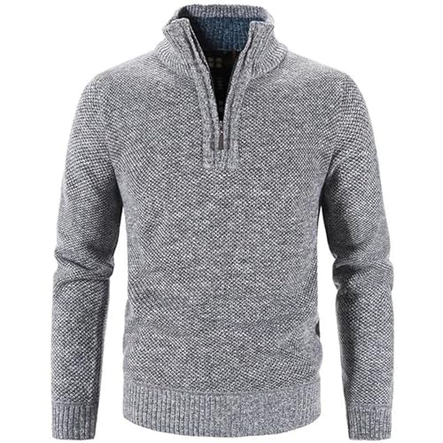 Men Thick Knitted Sweater Solid Color Zipper Mock Neck Pullovers Slim Fit Knit Causal Cardigan2