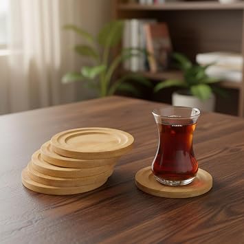Deconox Bamboo Round Tea Plate Coasters Set of 6, Decorative Bamboo Coasters