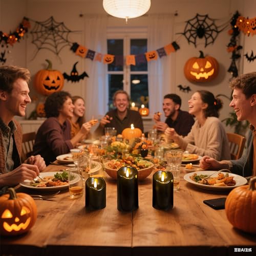 Image of LUSHARBOR Halloween Flameless Candles with Remote, 3 Pack Battery Operated Wax LED Flickering Candles Halloween Home Party Decor for Fireplace /Shelf /Centerpiece Black