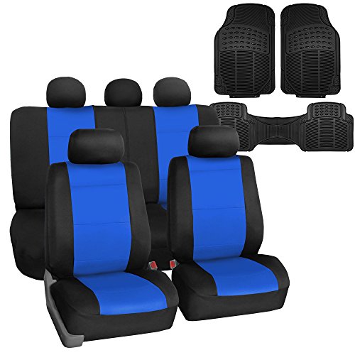 FH Group Neoprene Seat Covers Full Set – Universal Fit for Cars Trucks and SUVs (Blue) FB083115 + F11306