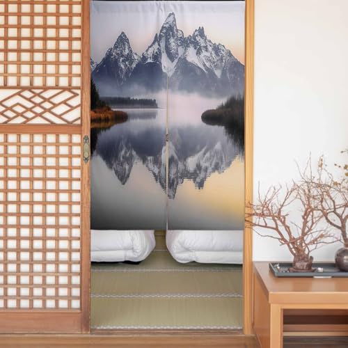 のれん 遮光 おしゃれ 暖簾カーテン 間仕切り 仕切り 目隠し 防寒 防音 厚手 和風 玄関 キッチ リビング 出入り口 グッズ 寝室 春夏秋冬 風景 雪山 森 現実 もみじの木 木 湖 幅100x丈200cm