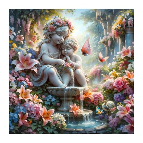 HvasJing Link Floral Angel 5D Full Drill Diamond Painting Kit for Adults - Beginner-Friendly with Complete Tools, Stress Relief DIY for Home Wall Decor, 12x12 Inch Full Round Diamonds