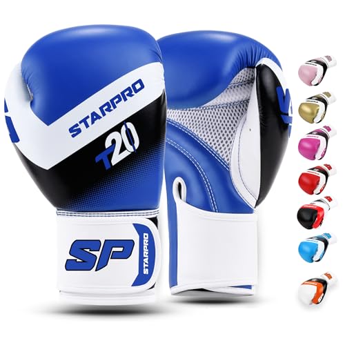 Starpro T20 Guantes de Boxeo de Cuero de PU para Entrenamiento y Sparring en Muay Thai Kickboxing...