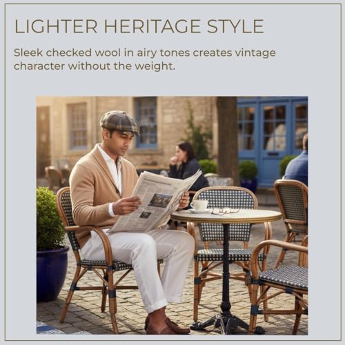 Image of The Tie Hub Wool Flat Cap for Men & Women | Adjustable Vintage Newsboy Gatsby Hat for Casual, Travel, Outdoor | Free Size Herringbone Ivy Style Cap